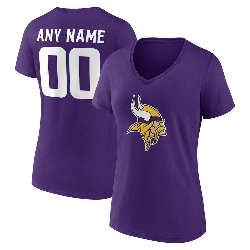 Minnesota Vikings Women's Team Authentic Personalized Name & Number V-Neck T-Shirt - Purple - NFL