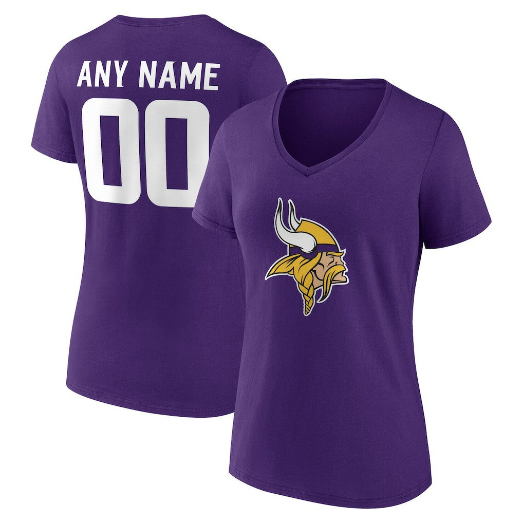 Minnesota Vikings Women's Team Authentic Personalized Name & Number V-Neck T-Shirt - Purple - NFL