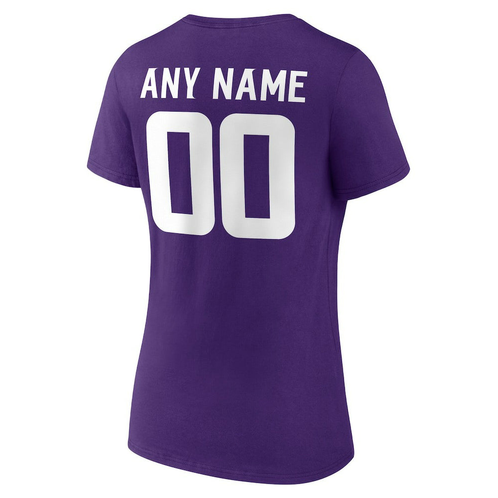 Minnesota Vikings Women's Team Authentic Personalized Name & Number V-Neck T-Shirt - Purple - NFL