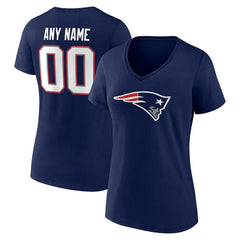 New England Patriots Women's Team Authentic Personalized Name & Number V-Neck T-Shirt - Navy - NFL