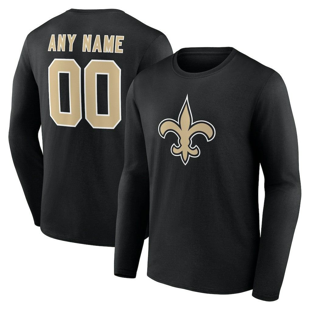 New Orleans Saints Team Authentic Personalized Name & Number Long Sleeve T-Shirt - Black - NFL