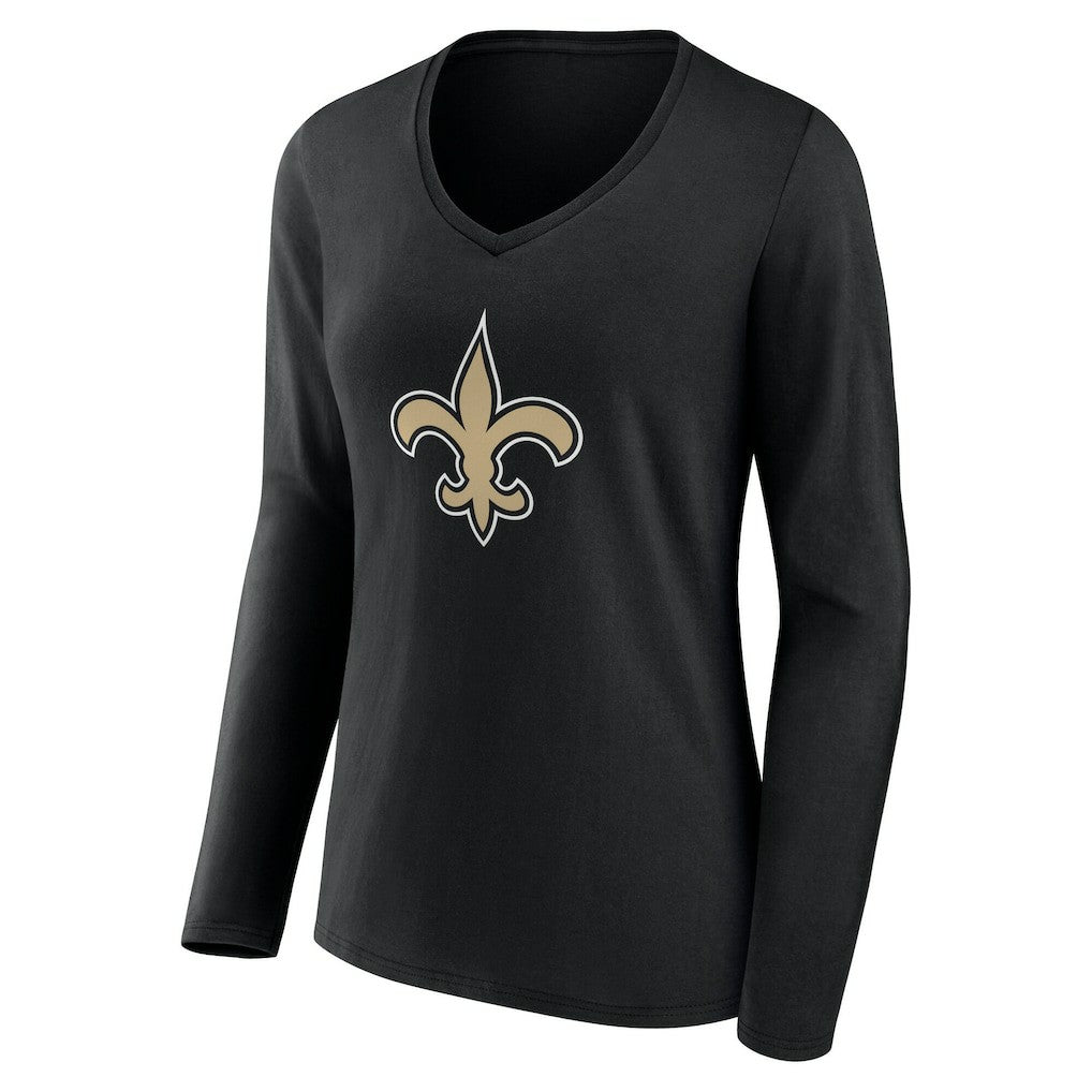 New Orleans Saints Women's Team Authentic Personalized Name & Number Long Sleeve V-Neck T-Shirt - Black - NFL