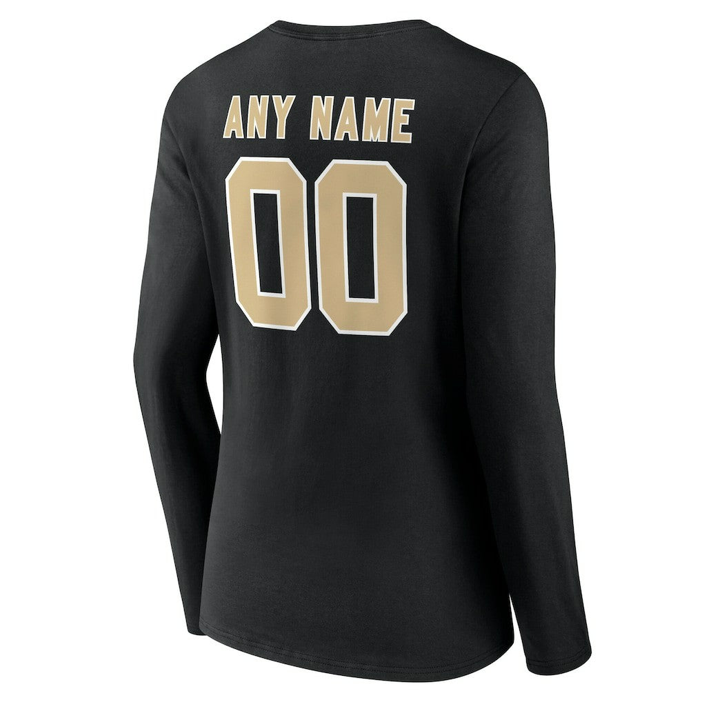 New Orleans Saints Women's Team Authentic Personalized Name & Number Long Sleeve V-Neck T-Shirt - Black - NFL