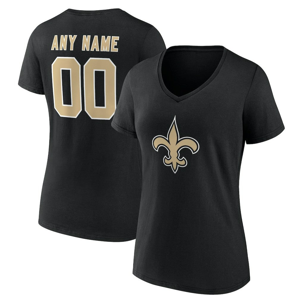New Orleans Saints Women's Team Authentic Personalized Name & Number V-Neck T-Shirt - Black - NFL