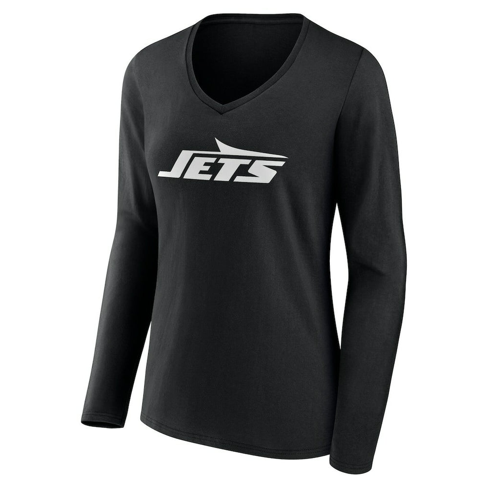 New York Jets Women's Team Authentic Personalized Name & Number Long Sleeve V-Neck T-Shirt - Black - NFL