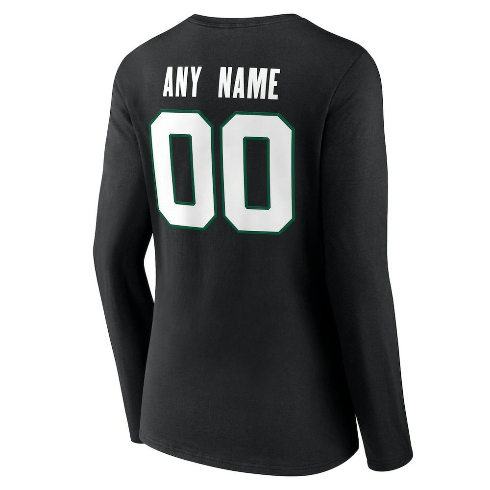 New York Jets Women's Team Authentic Personalized Name & Number Long Sleeve V-Neck T-Shirt - Black - NFL