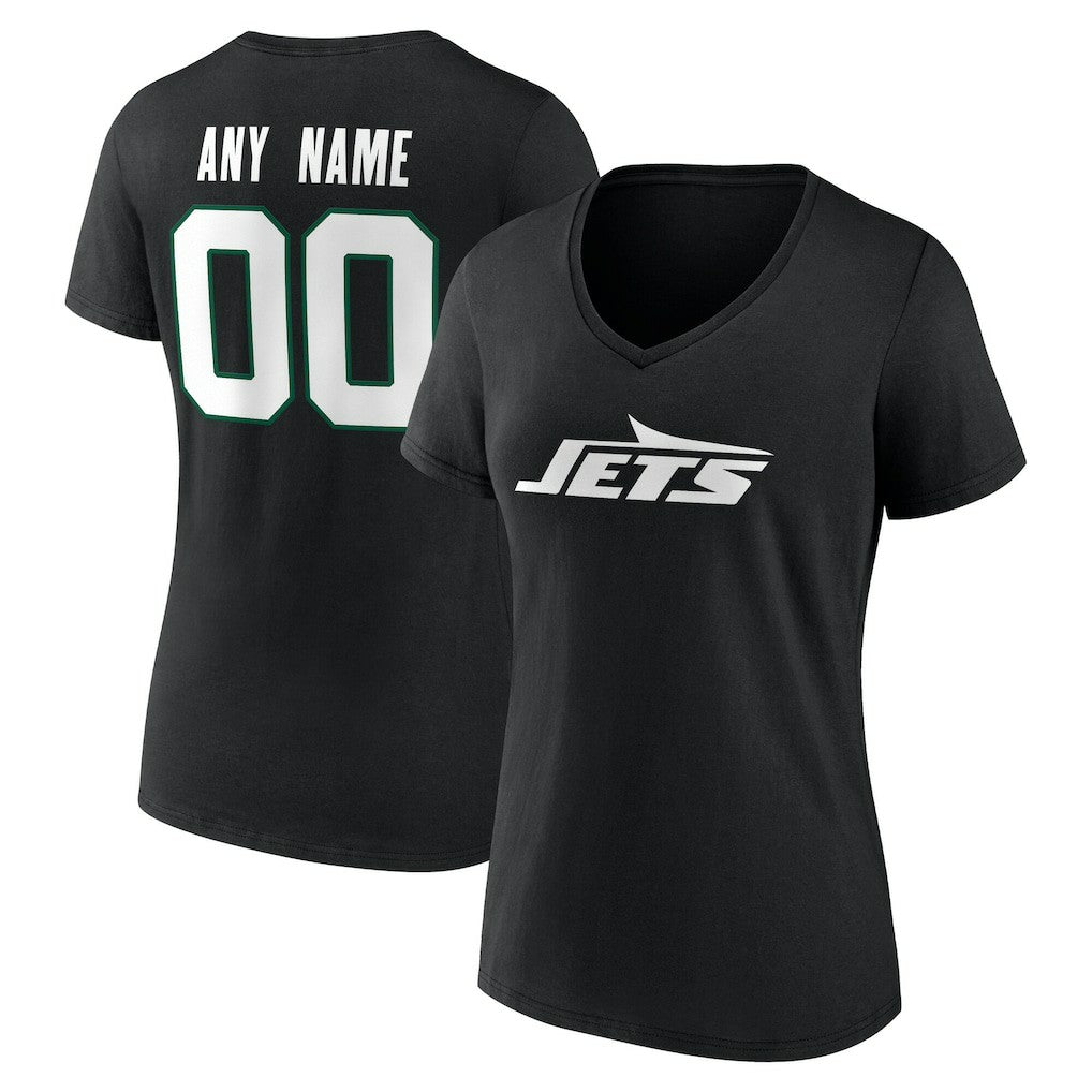 New York Jets Women's Team Authentic Personalized Name & Number V-Neck T-Shirt - Black - NFL