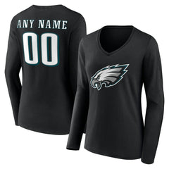 Philadelphia Eagles Women's Team Authentic Personalized Name & Number Long Sleeve V-Neck T-Shirt - Black - NFL