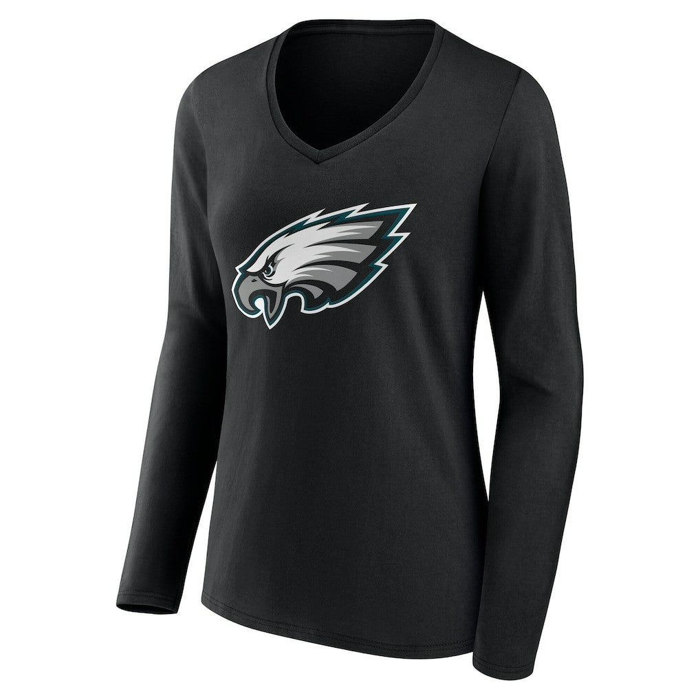 Philadelphia Eagles Women's Team Authentic Personalized Name & Number Long Sleeve V-Neck T-Shirt - Black - NFL