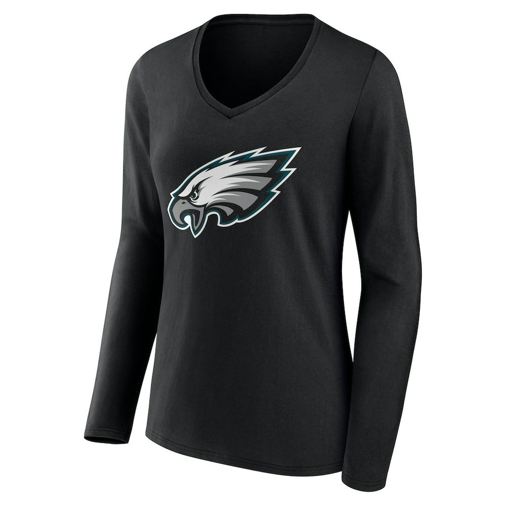 Philadelphia Eagles Women's Team Authentic Personalized Name & Number Long Sleeve V-Neck T-Shirt - Black - NFL