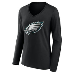 Philadelphia Eagles Women's Team Authentic Personalized Name & Number Long Sleeve V-Neck T-Shirt - Black - NFL