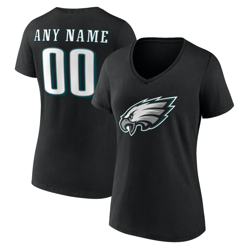 Philadelphia Eagles Women's Team Authentic Personalized Name & Number V-Neck T-Shirt - Black - NFL