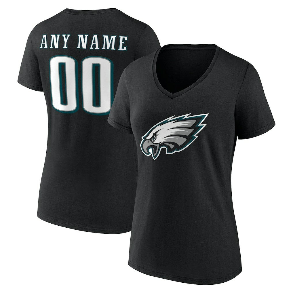 Philadelphia Eagles Women's Team Authentic Personalized Name & Number V-Neck T-Shirt - Black - NFL