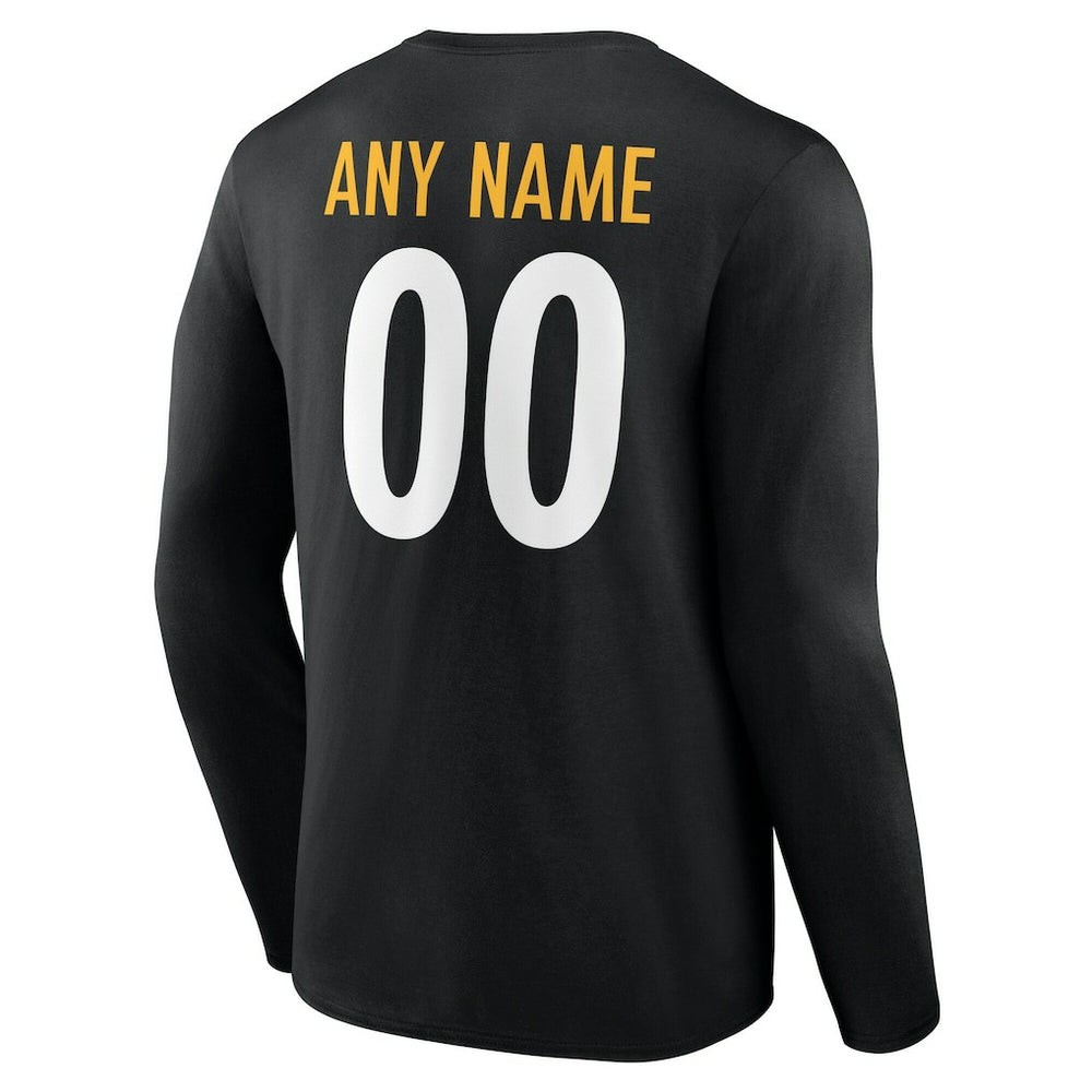 Pittsburgh Steelers Team Authentic Personalized Name & Number Long Sleeve T-Shirt - Black - NFL