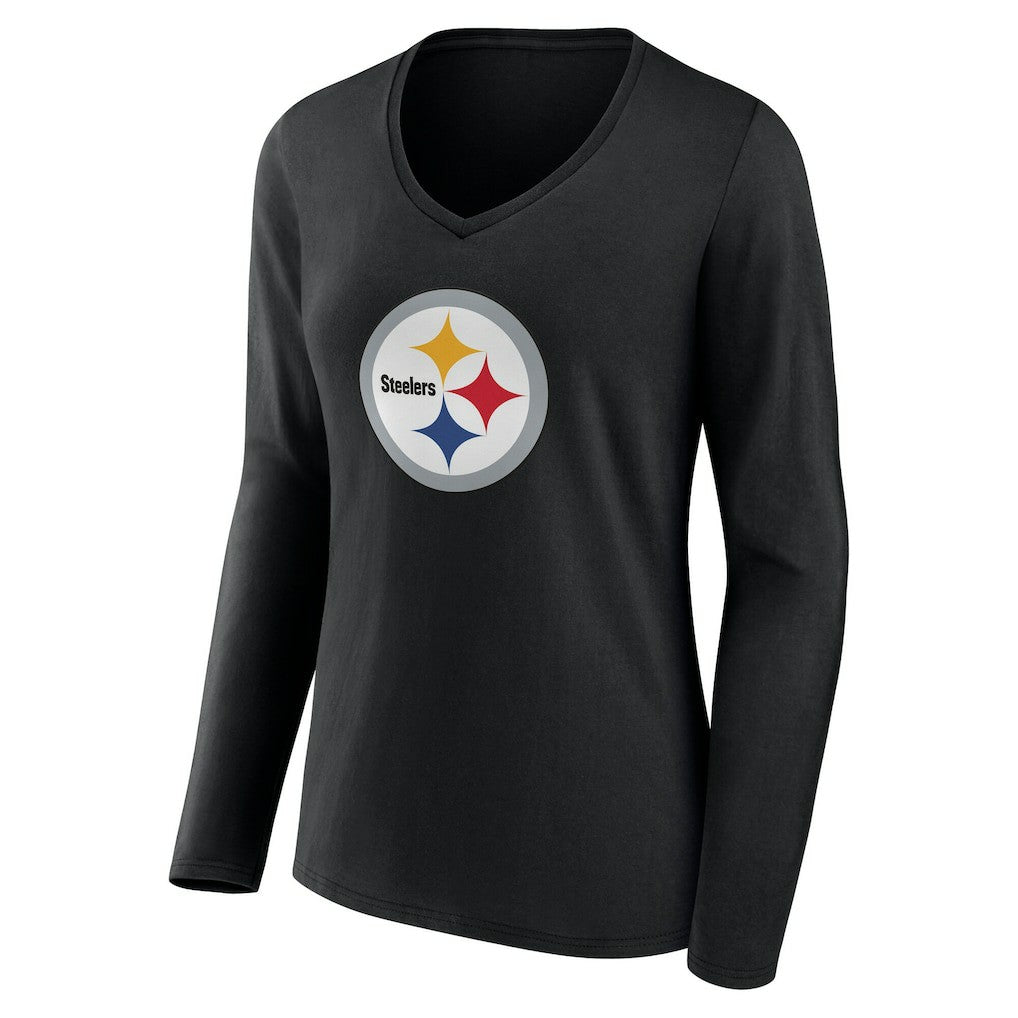 Pittsburgh Steelers Women's Team Authentic Personalized Name & Number Long Sleeve V-Neck T-Shirt - Black - NFL