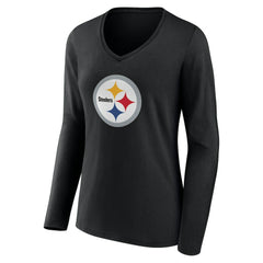 Pittsburgh Steelers Women's Team Authentic Personalized Name & Number Long Sleeve V-Neck T-Shirt - Black - NFL