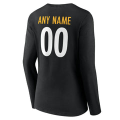 Pittsburgh Steelers Women's Team Authentic Personalized Name & Number Long Sleeve V-Neck T-Shirt - Black - NFL