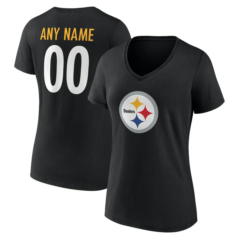 Pittsburgh Steelers Women's Team Authentic Personalized Name & Number V-Neck T-Shirt - Black - NFL