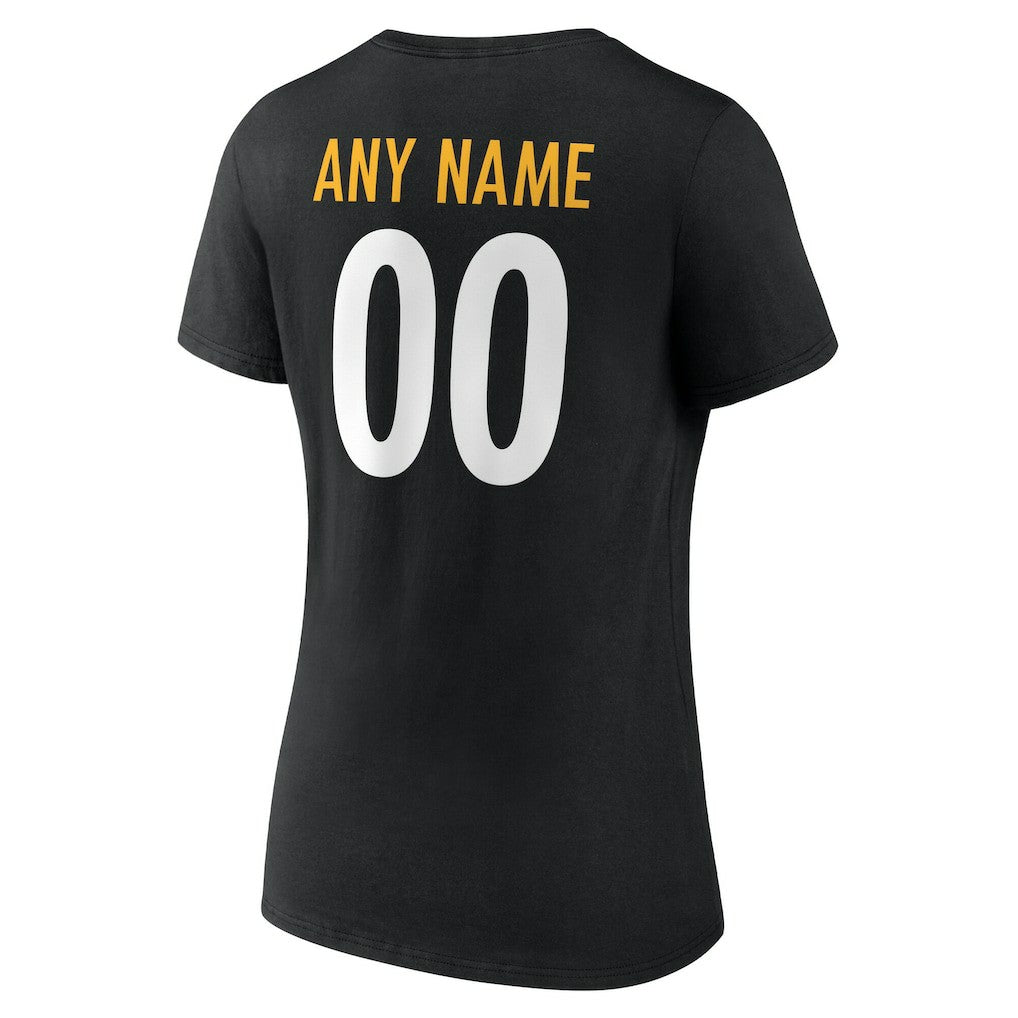 Pittsburgh Steelers Women's Team Authentic Personalized Name & Number V-Neck T-Shirt - Black - NFL