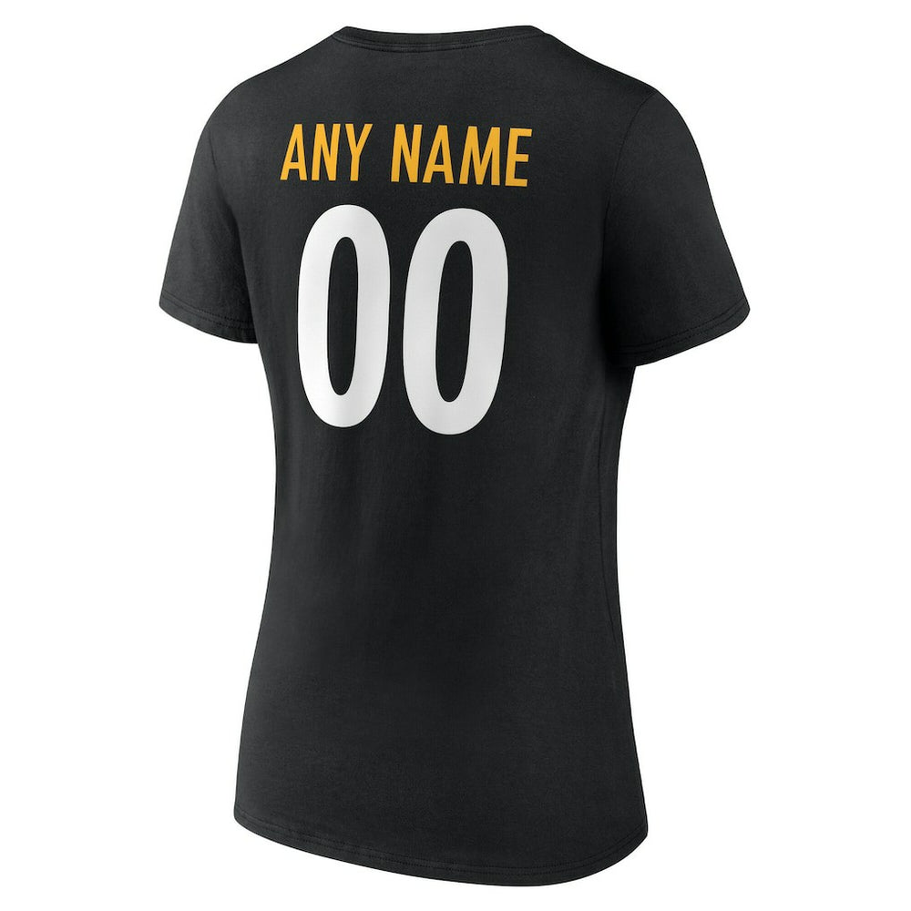 Pittsburgh Steelers Women's Team Authentic Personalized Name & Number V-Neck T-Shirt - Black - NFL