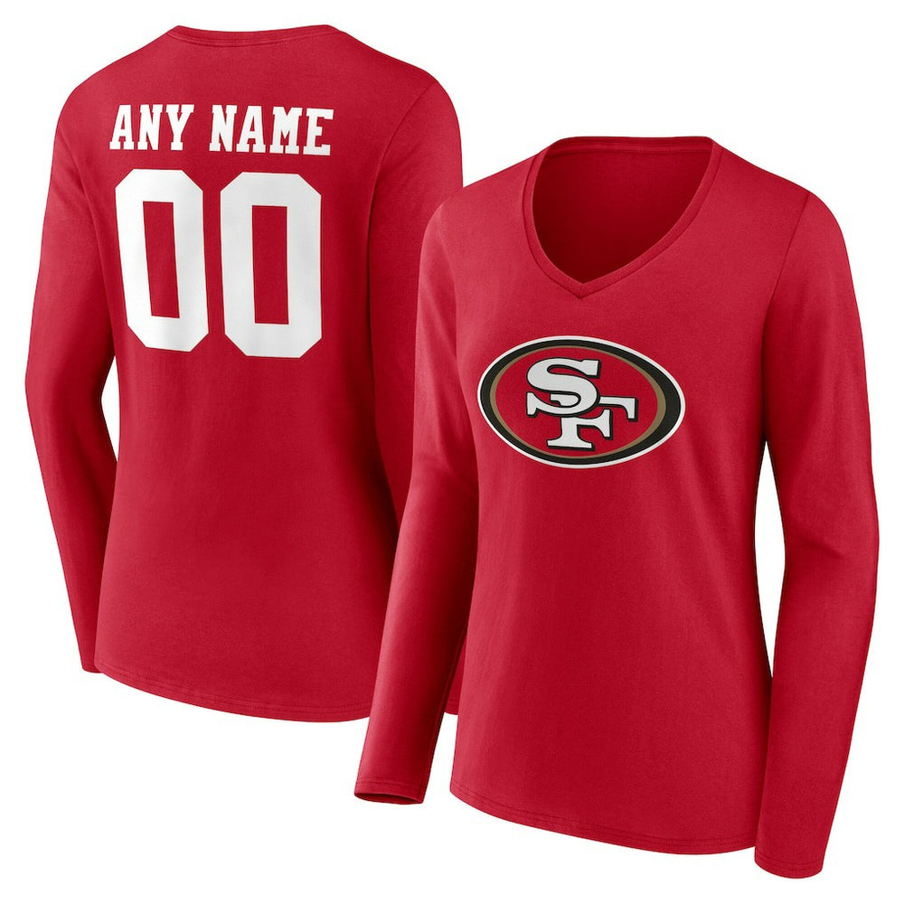 San Francisco 49ers Women's Team Authentic Personalized Name & Number Long Sleeve V-Neck T-Shirt - Scarlet - NFL