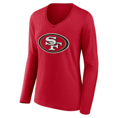 San Francisco 49ers Women's Team Authentic Personalized Name & Number Long Sleeve V-Neck T-Shirt - Scarlet - NFL