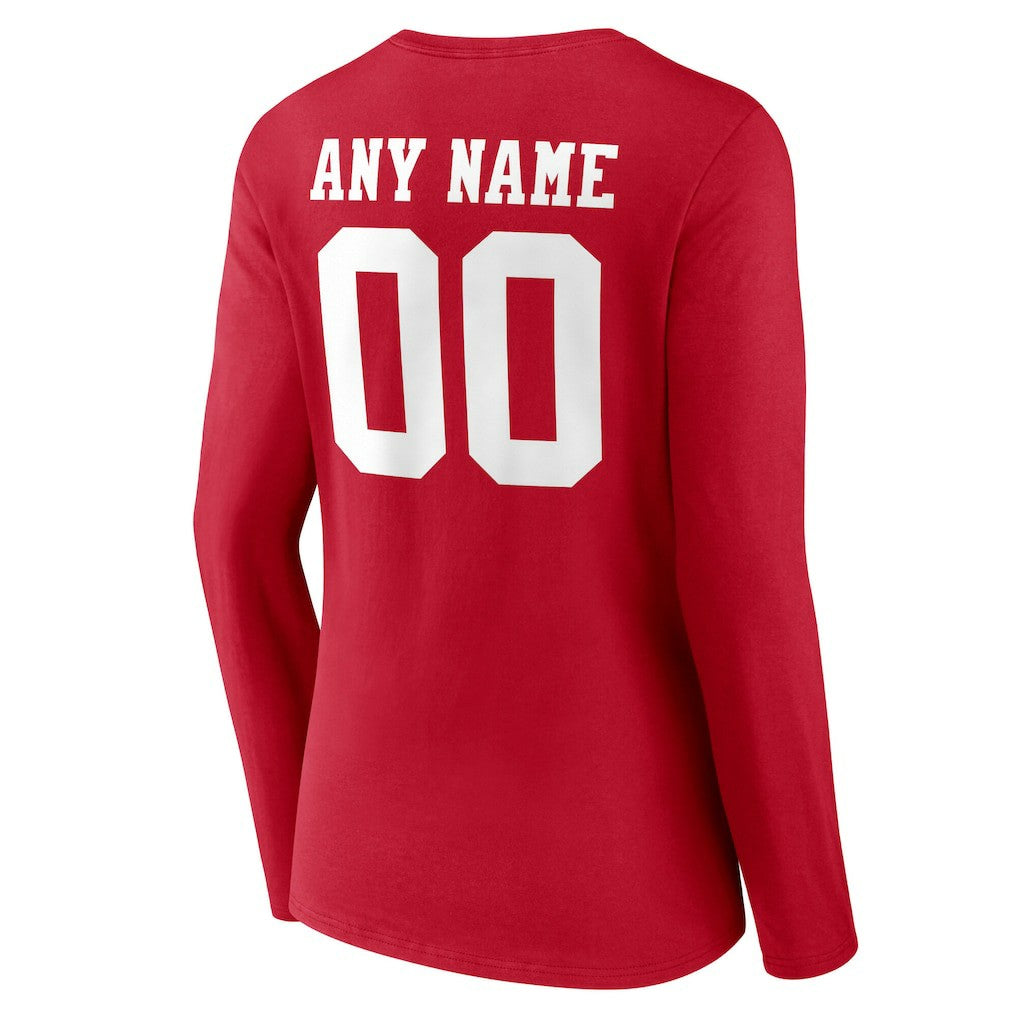 San Francisco 49ers Women's Team Authentic Personalized Name & Number Long Sleeve V-Neck T-Shirt - Scarlet - NFL