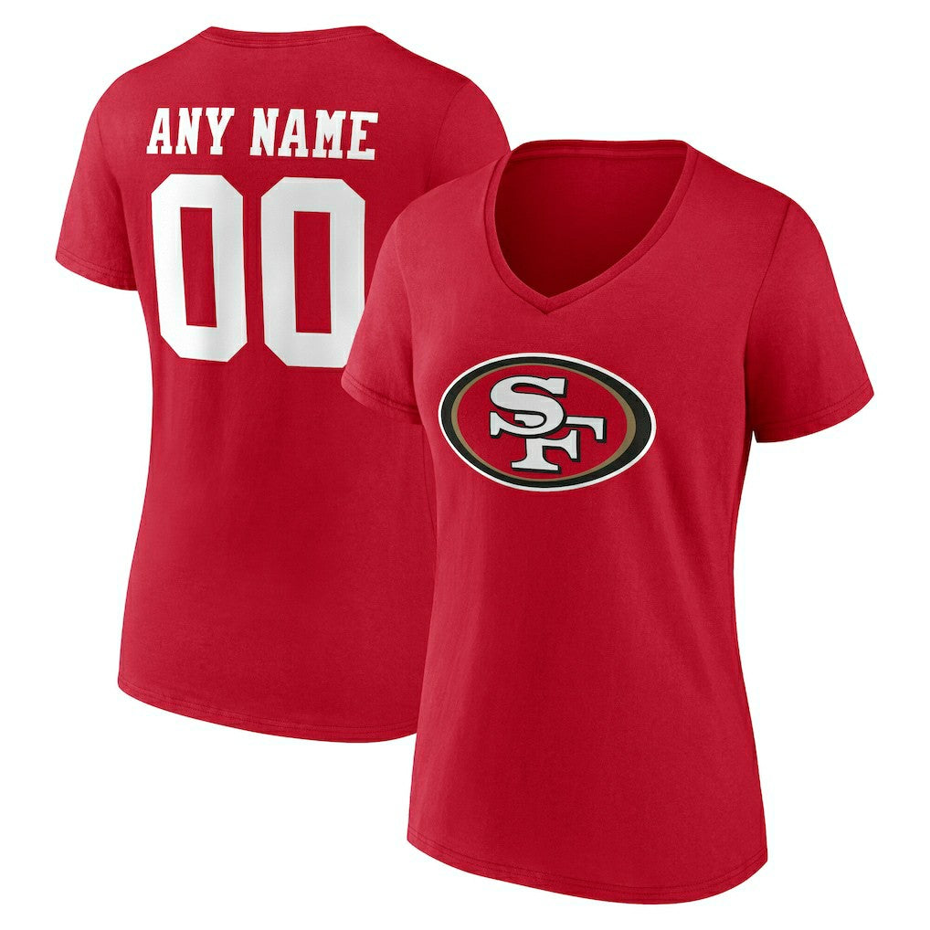 San Francisco 49ers Women's Team Authentic Personalized Name & Number V-Neck T-Shirt - Scarlet - NFL