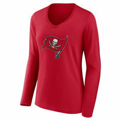 Tampa Bay Buccaneers Women's Team Authentic Personalized Name & Number Long Sleeve V-Neck T-Shirt - Red - NFL