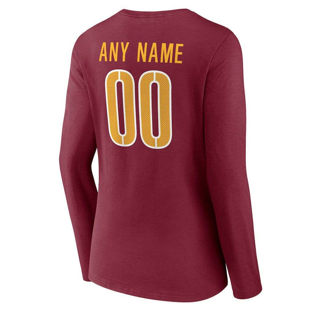 Washington Commanders Women's Team Authentic Personalized Name & Number Long Sleeve V-Neck T-Shirt - Burgundy - NFL