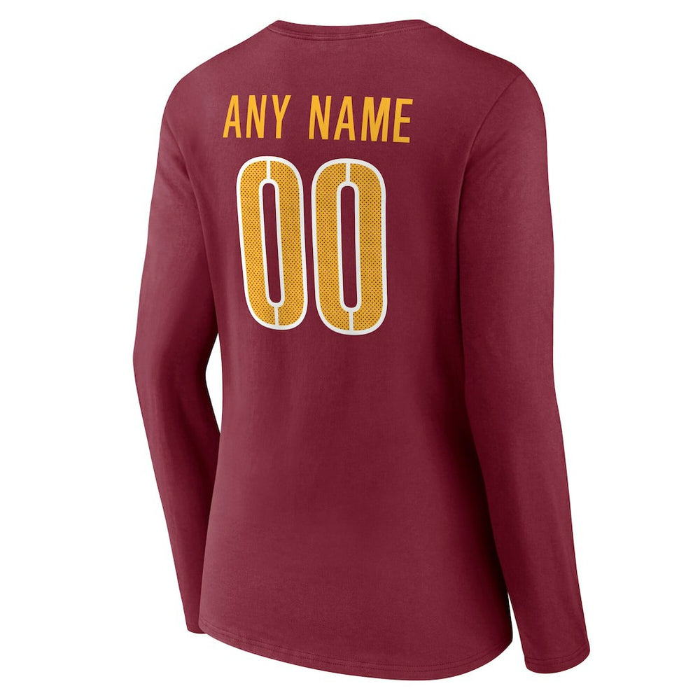 Washington Commanders Women's Team Authentic Personalized Name & Number Long Sleeve V-Neck T-Shirt - Burgundy - NFL