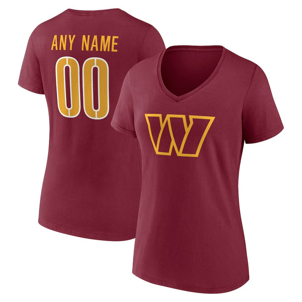 Washington Commanders Women's Team Authentic Personalized Name & Number V-Neck T-Shirt - Burgundy - NFL