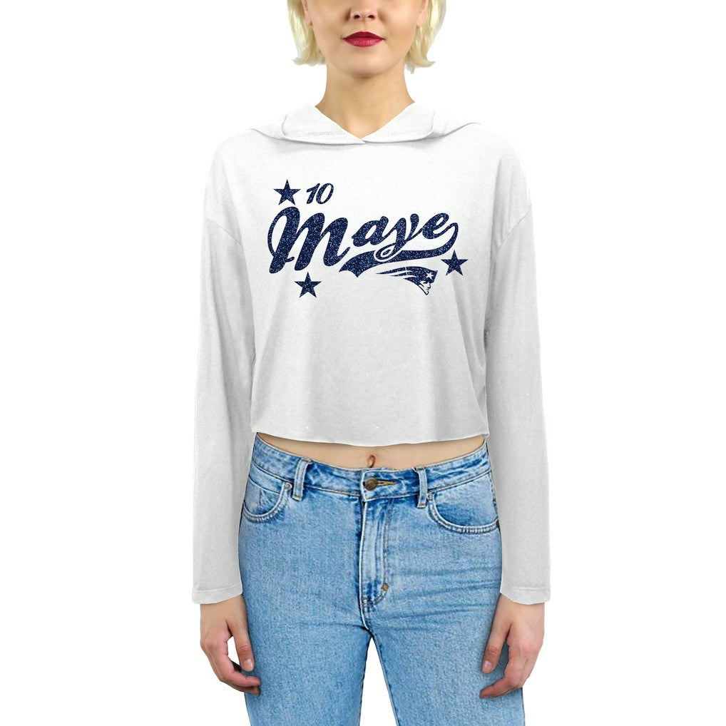 Drake Maye New England Patriots Majestic Threads Women's Glitter Wordmark Hoodie - White - NFL