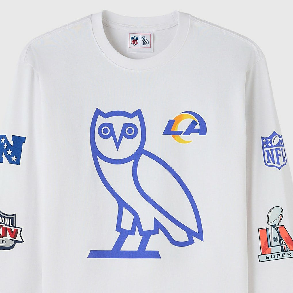 Los Angeles Rams OVO x NFL Unisex Long Sleeve T-Shirt - White - NFL