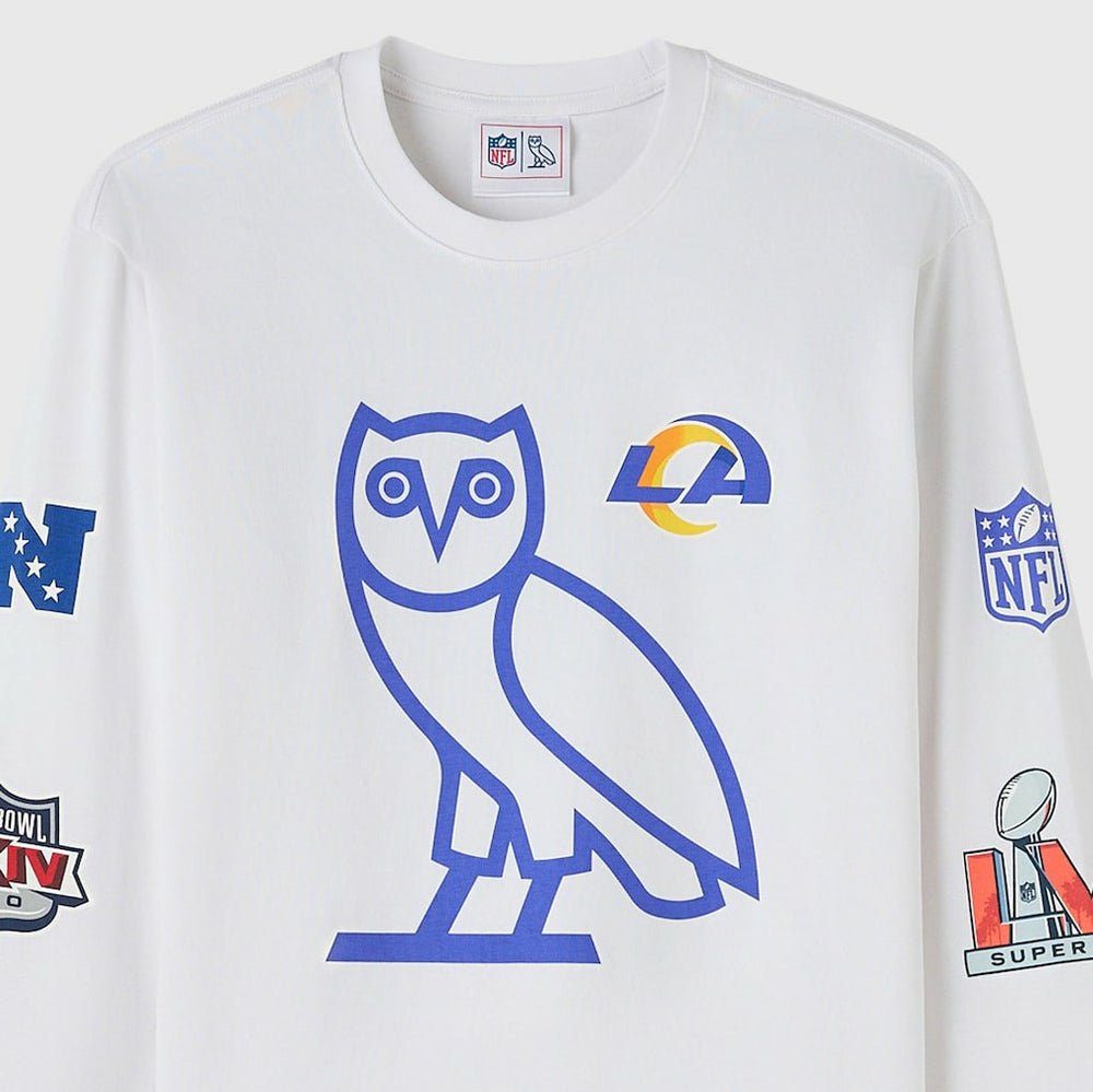 Los Angeles Rams OVO x NFL Unisex Long Sleeve T-Shirt - White - NFL