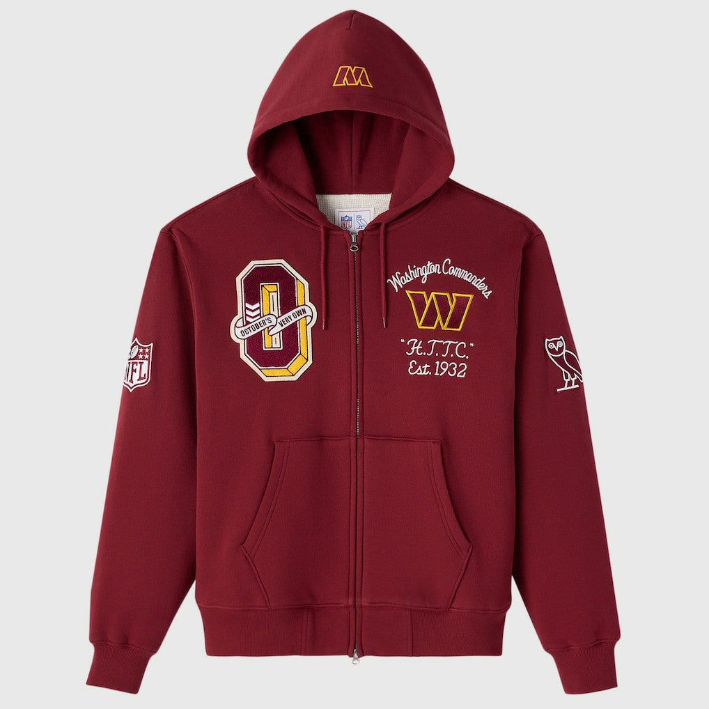 Washington Commanders OVO x NFL Unisex Full-Zip Waffle-Lined Hoodie - Burgundy - NFL