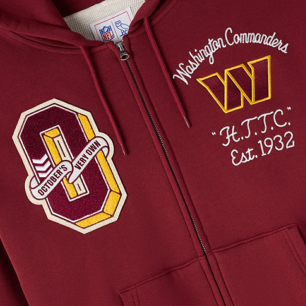 Washington Commanders OVO x NFL Unisex Full-Zip Waffle-Lined Hoodie - Burgundy - NFL