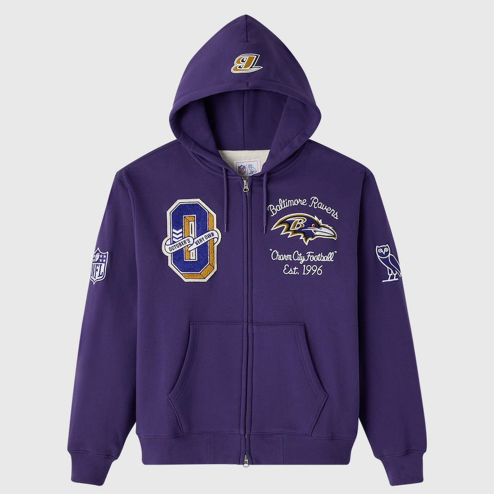 Baltimore Ravens OVO x NFL Unisex Full-Zip Waffle-Lined Hoodie - Purple - NFL