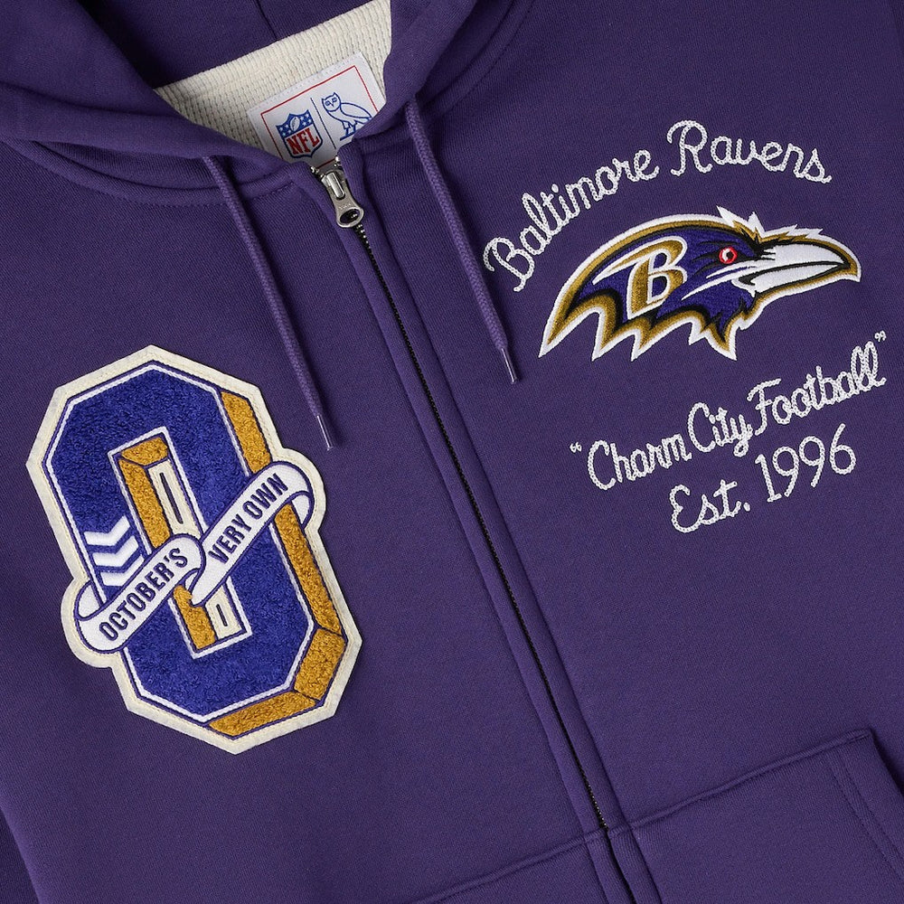 Baltimore Ravens OVO x NFL Unisex Full-Zip Waffle-Lined Hoodie - Purple - NFL