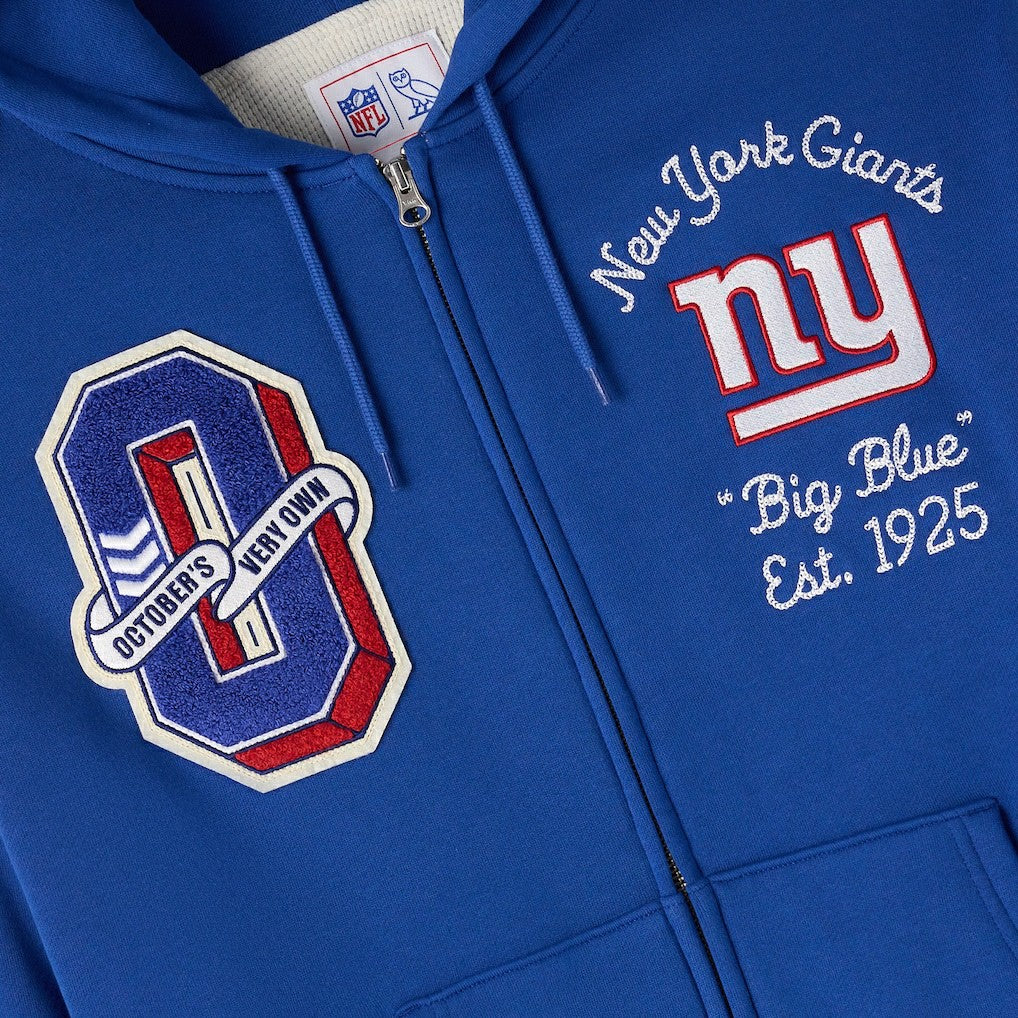 New York Giants OVO x NFL Unisex Full-Zip Waffle-Lined Hoodie - Royal - NFL