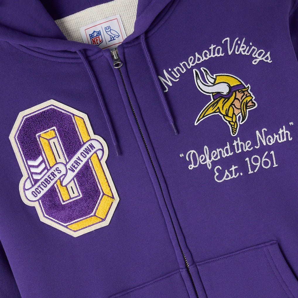 Minnesota Vikings OVO x NFL Unisex Full-Zip Waffle-Lined Hoodie - Purple - NFL
