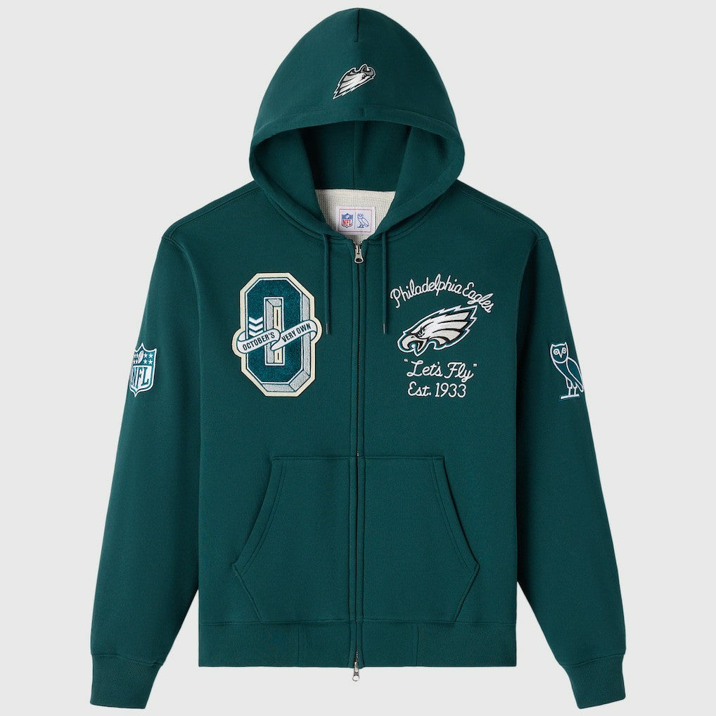Philadelphia Eagles OVO x NFL Unisex Full-Zip Waffle-Lined Hoodie - Midnight Green - NFL