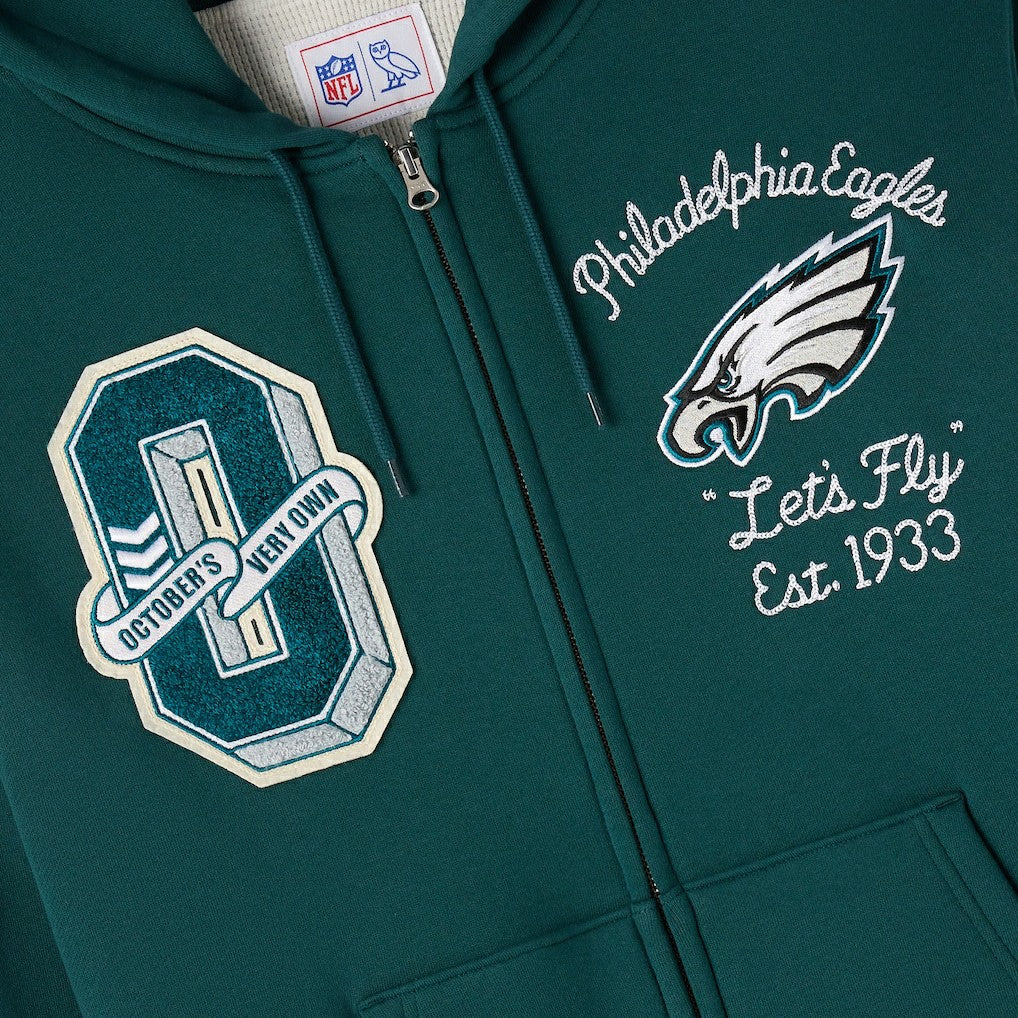 Philadelphia Eagles OVO x NFL Unisex Full-Zip Waffle-Lined Hoodie - Midnight Green - NFL