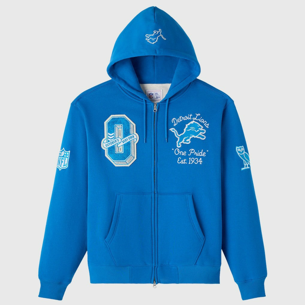 Detroit Lions OVO x NFL Unisex Full-Zip Waffle-Lined Hoodie - Blue - NFL