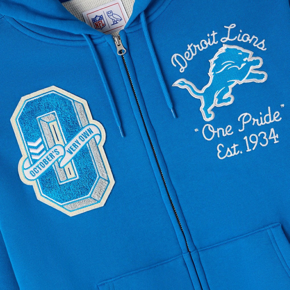 Detroit Lions OVO x NFL Unisex Full-Zip Waffle-Lined Hoodie - Blue - NFL