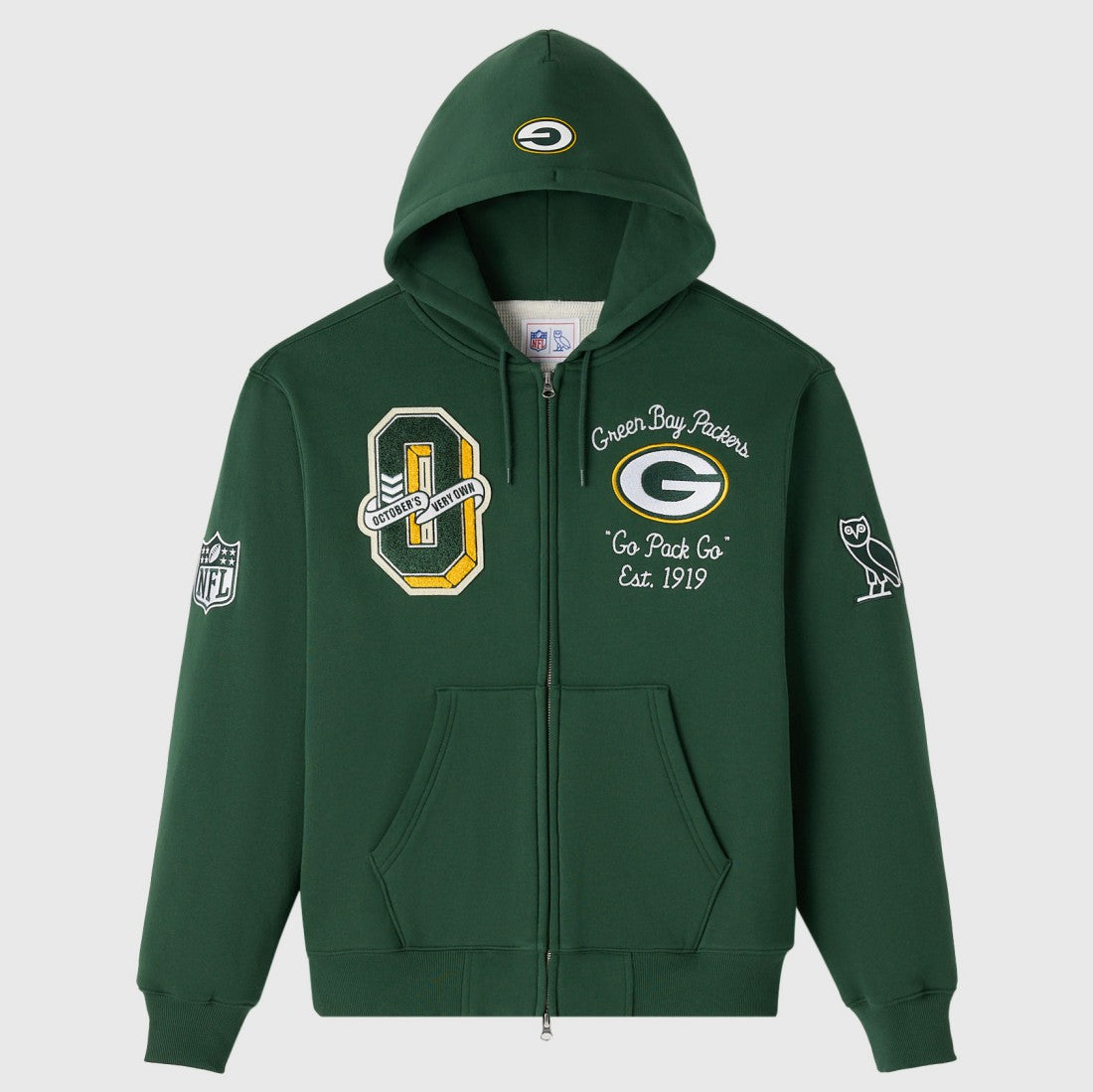Green Bay Packers OVO x NFL Unisex Full-Zip Waffle-Lined Hoodie - Green - NFL
