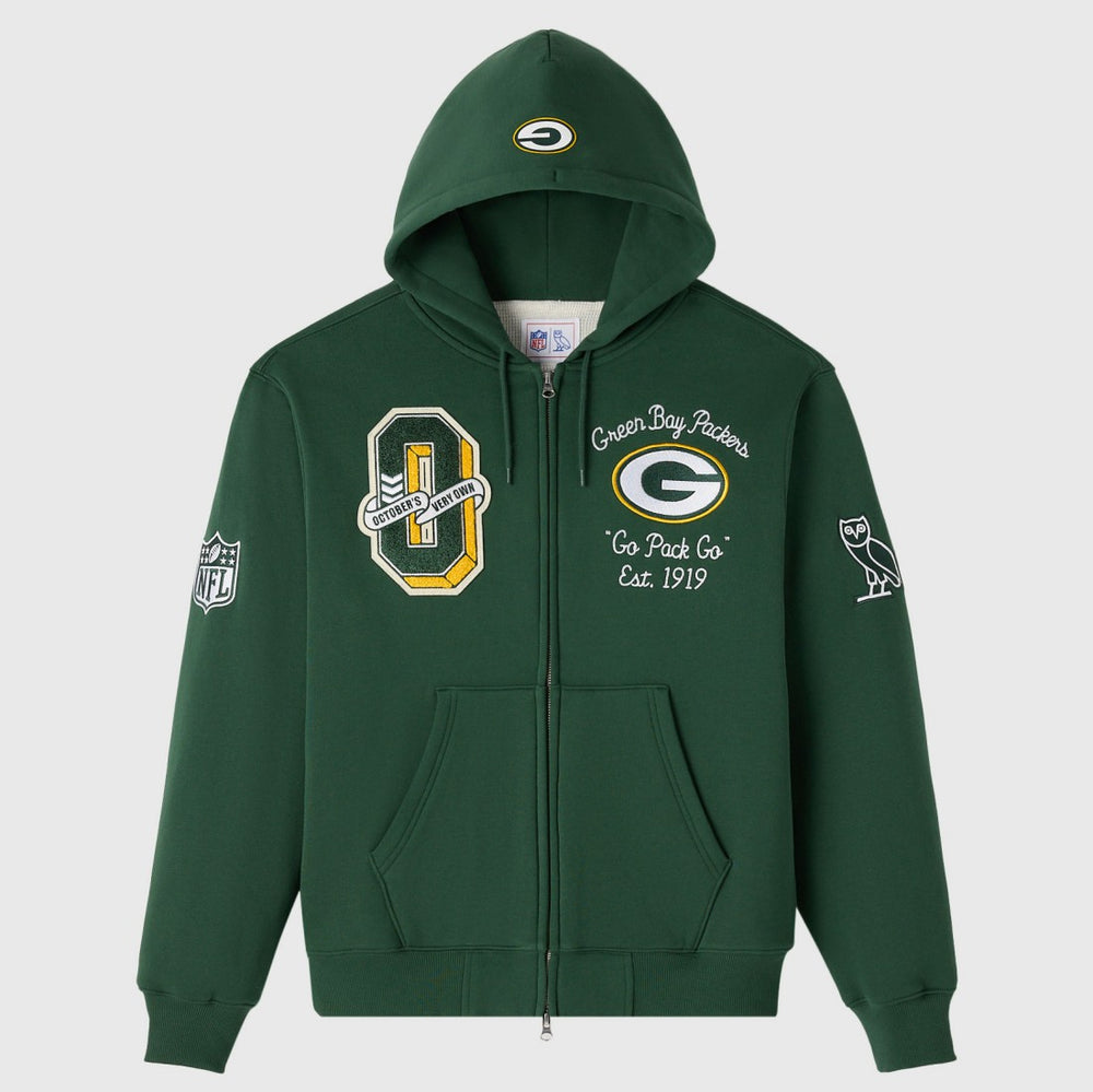 Green Bay Packers OVO x NFL Unisex Full-Zip Waffle-Lined Hoodie - Green - NFL