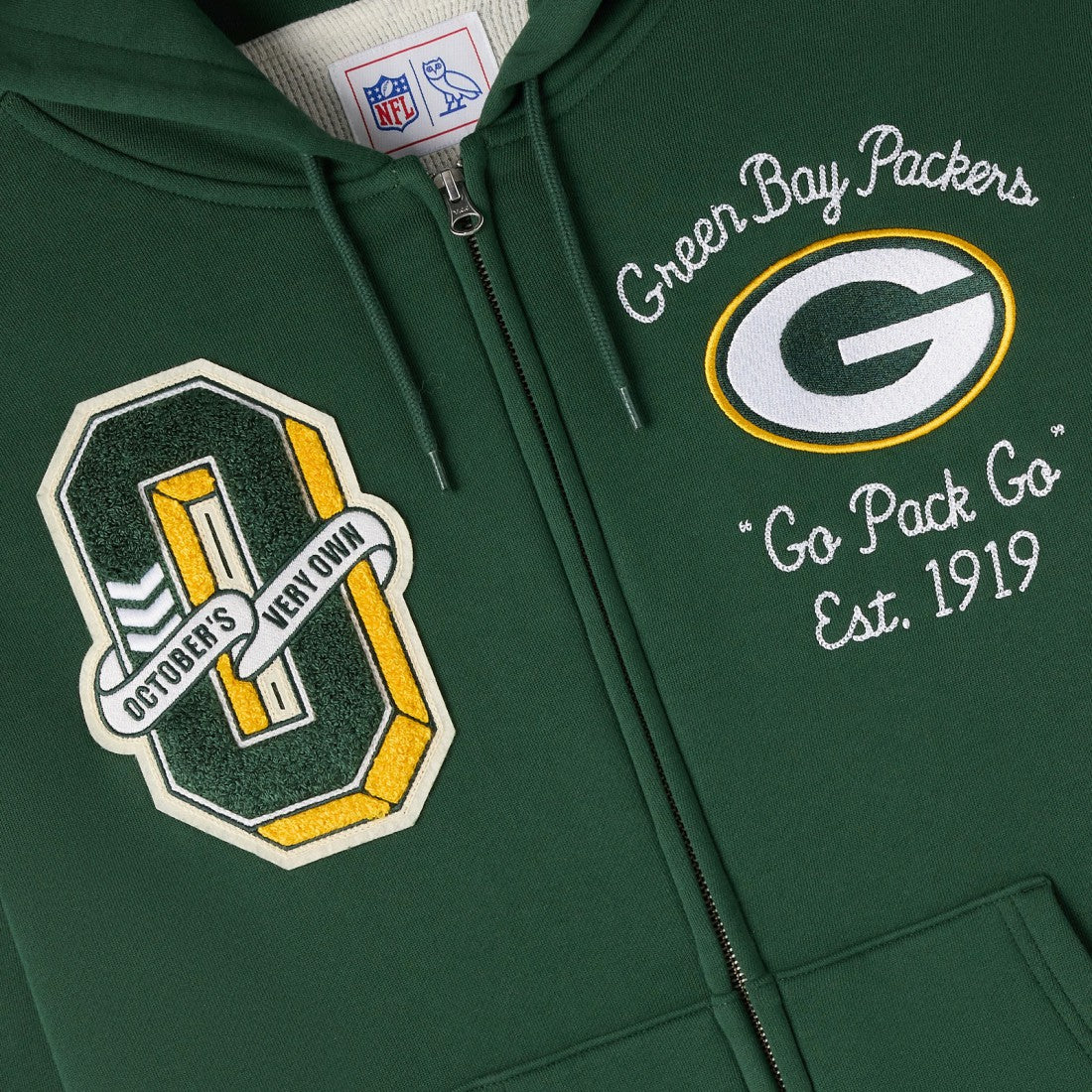 Green Bay Packers OVO x NFL Unisex Full-Zip Waffle-Lined Hoodie - Green - NFL