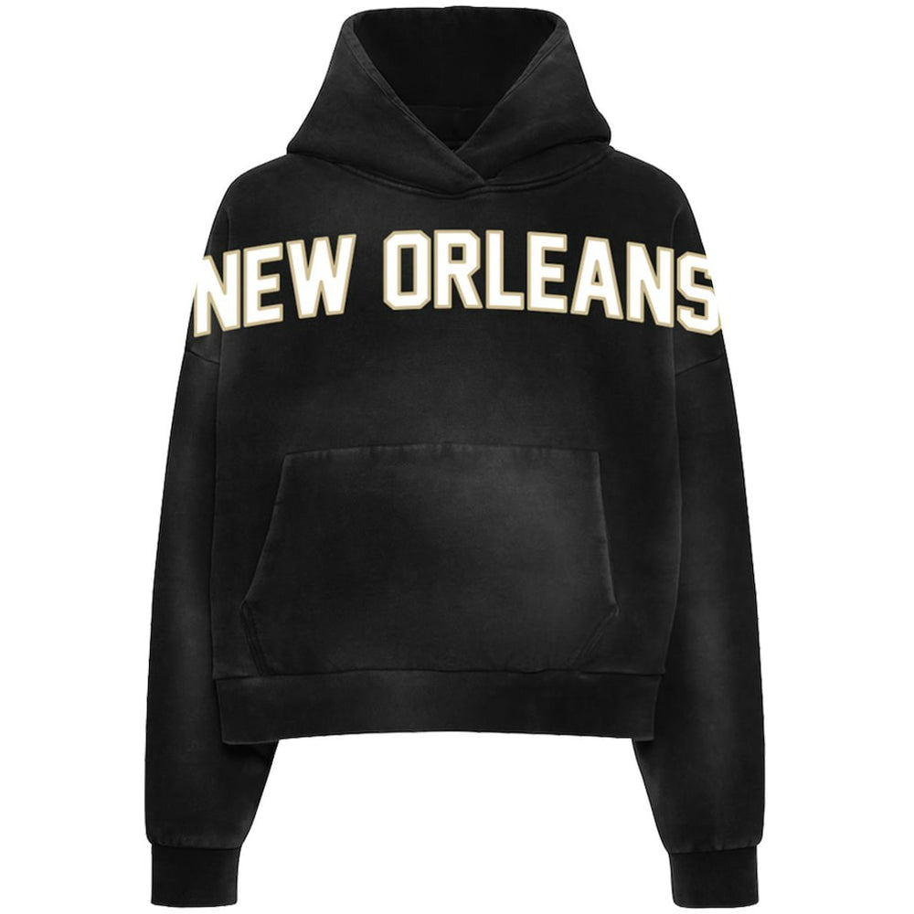 WRLDINVSN x New Orleans Saints Unisex Cozy Cropped Hoodie - Black - NFL