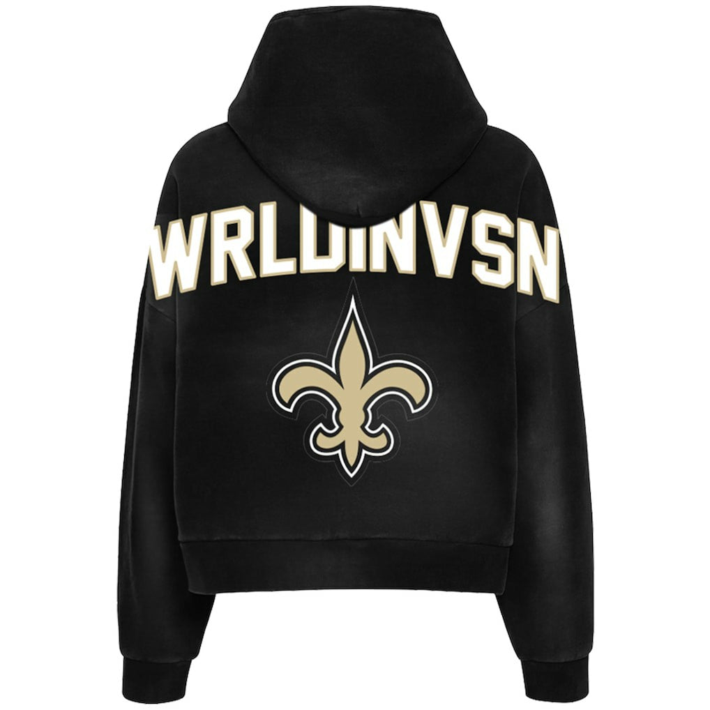 WRLDINVSN x New Orleans Saints Unisex Cozy Cropped Hoodie - Black - NFL
